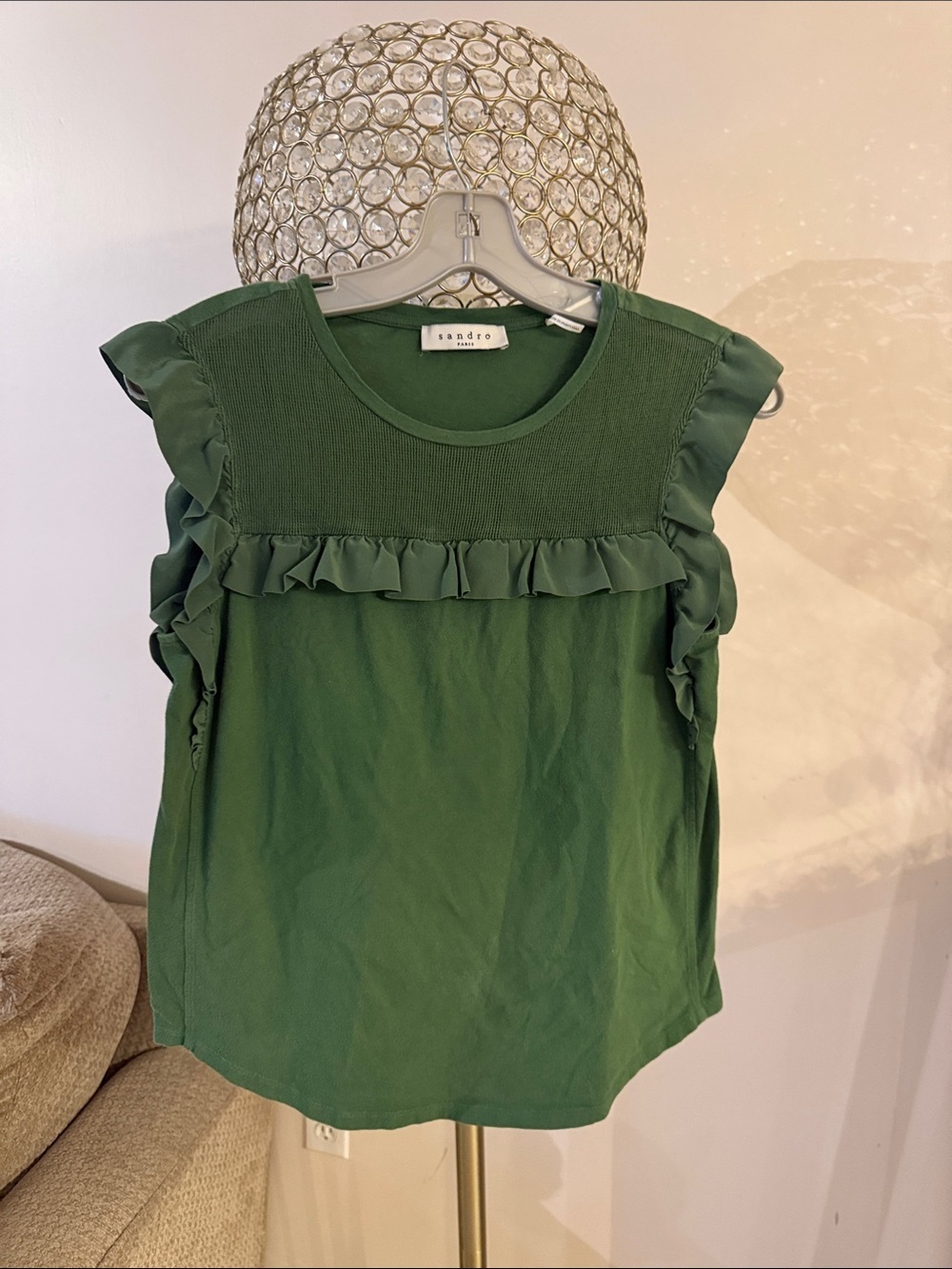 Sandro Olive Green Ruffle Sleeve Top
S